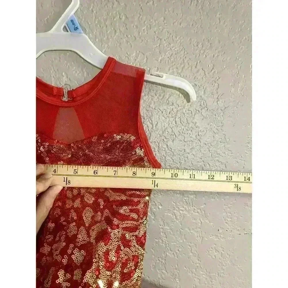 Dance Costume Child Small Red Gold Ballet Dance Sequin Tutu Dress‎ - Picture 8 of 9